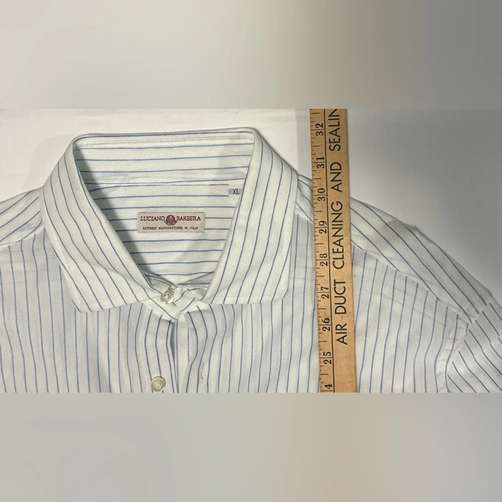 Luciano Barbera Men's‎ Long Sleeve Shirt White Blue Made in Italy XL (0148)A4